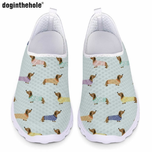 Doginthehole - Zapatos planos informales con estampado de cachorros kawaii para mujer, ligeros, cómodos, de malla, para enfermería, para verano, zapatillas transpirables