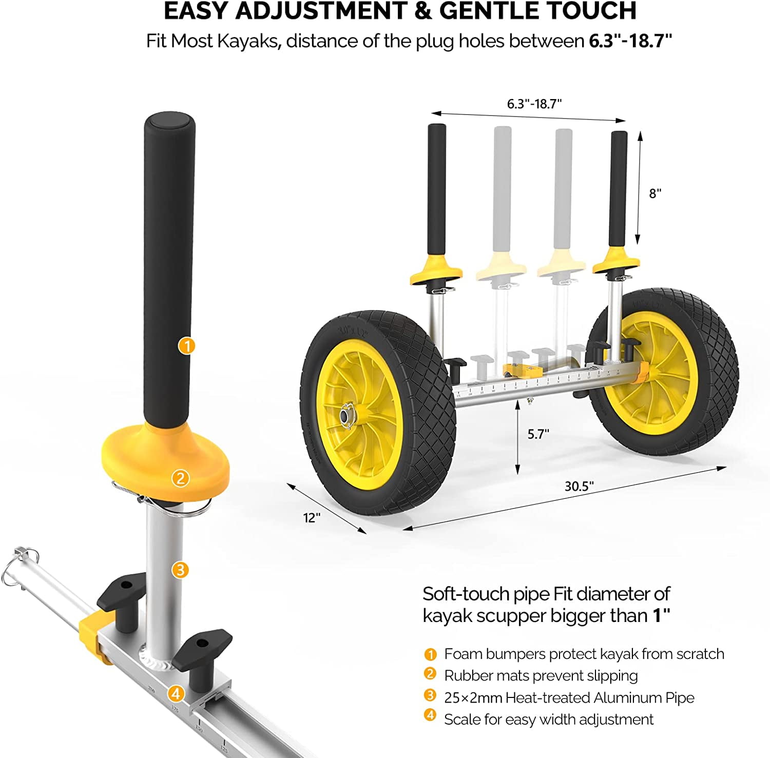 Kayak Cart Dolly Kayak Wheels Detachable Canoe Cart with Solid Tires and Kickstand Kayak Trolley