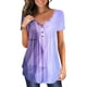 thumbnail image 4 of Gibobby Camisetas Mujer Manga Corta Mujer Casual manga corta botón cuello en V suelta camiseta Top(Morado,XL), 4 of 5