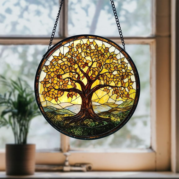 Tree of Life Stained Glass Suncatcher, Window Hanging Ornament, Nature Art Home Decor, Gift for Tree of Life Lovers