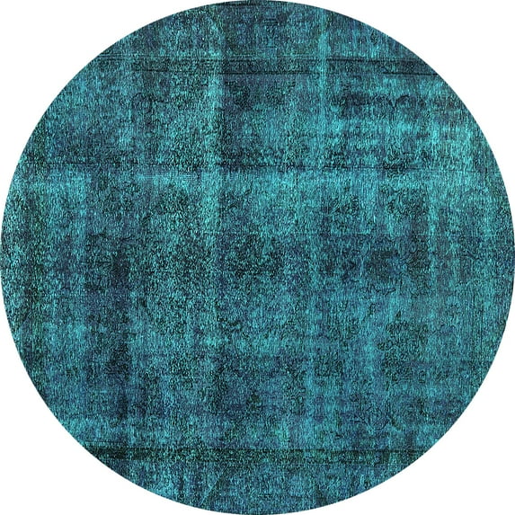 Ahgly Company Indoor Round Oriental Turquoise Blue Industrial Area Rugs, 7' Round