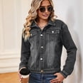 thumbnail image 4 of Chaqueta Vaquera Básica de Larga, Ajustada, Elástica y con Botones para Mujer Negro y Gris S, 4 of 8