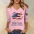 thumbnail image 3 of Textilo 4th Of July Shirts for Women 3/4 Sleeve V-Neck Shirt American Flag Design Tshirts 250 Years Of Freedom Cross Patriotic Blouses,Pink L, 3 of 4