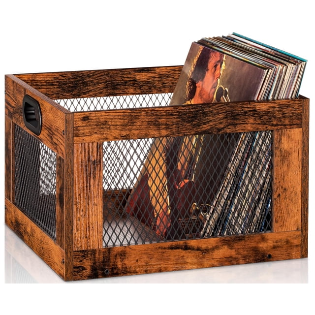 Caja de almacenamiento de discos de vinilo con forma de gaviota, madera, color marrón