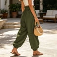 thumbnail image 6 of Hurxie Womens Baggy Pleated Harem Pants Summer Elastic High Waisted Wide Leg Balloon Cotton Lounge Pants Army Green,3XL, 6 of 7