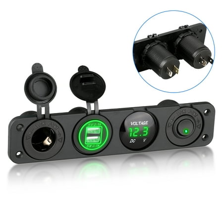 Boat Camera EEEkit Dual USB Charger Socket 2.1A&2.1A + LED Voltmeter + 12V Power Outlet + ON-Off Toggle Switch, 4 in 1 Panel for Car Marine Boat RV ATV UTV Truck Camper Motorhome and Other 12V/24V Device ()