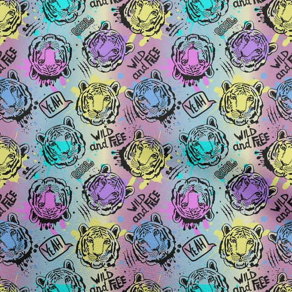 oneOone Cotton Silk Purple Fabric Colourful Animal Face Sewing Craft Projects Fabric Prints By Yard 42 Inch Wide