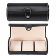 thumbnail image 3 of Watch Rolls 3 Grids Cylinder Watch Roll Holder Wristwatch Display Case Jewelry Gift Storage Box Black Watch Box, 3 of 8