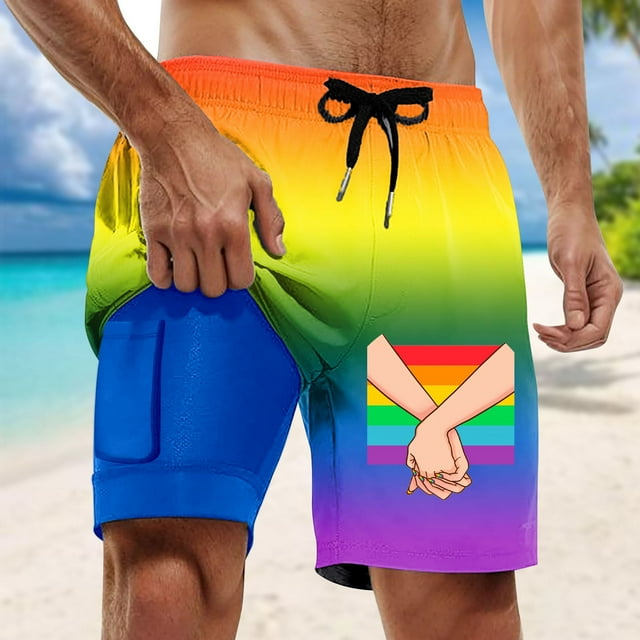 WILLBEST Bottom Men Swim Trunks with Compresssion Liner Inseam Board Shorts Bathing Suit with Pockets