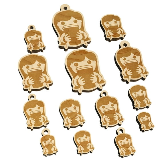 Latte Girl Coffee Wood Mini Charms Shapes DIY Craft Jewelry - No Hole - 30mm (6pcs)