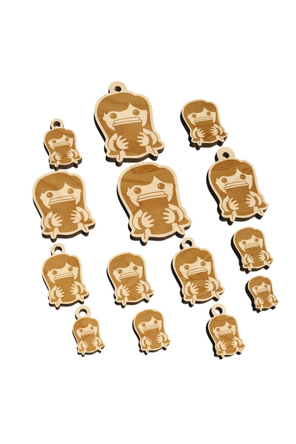 Latte Girl Coffee Wood Mini Charms Shapes DIY Craft Jewelry - No Hole - 20mm (15pcs)
