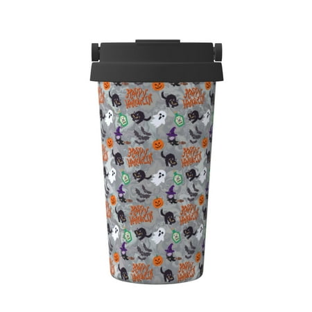 

Fuzoiu Happy Halloween Print Stainless Steel Travel Mug Vacuum Insulated Coffee Travel Mug Reusable Coffee Cup for Hot and Cold