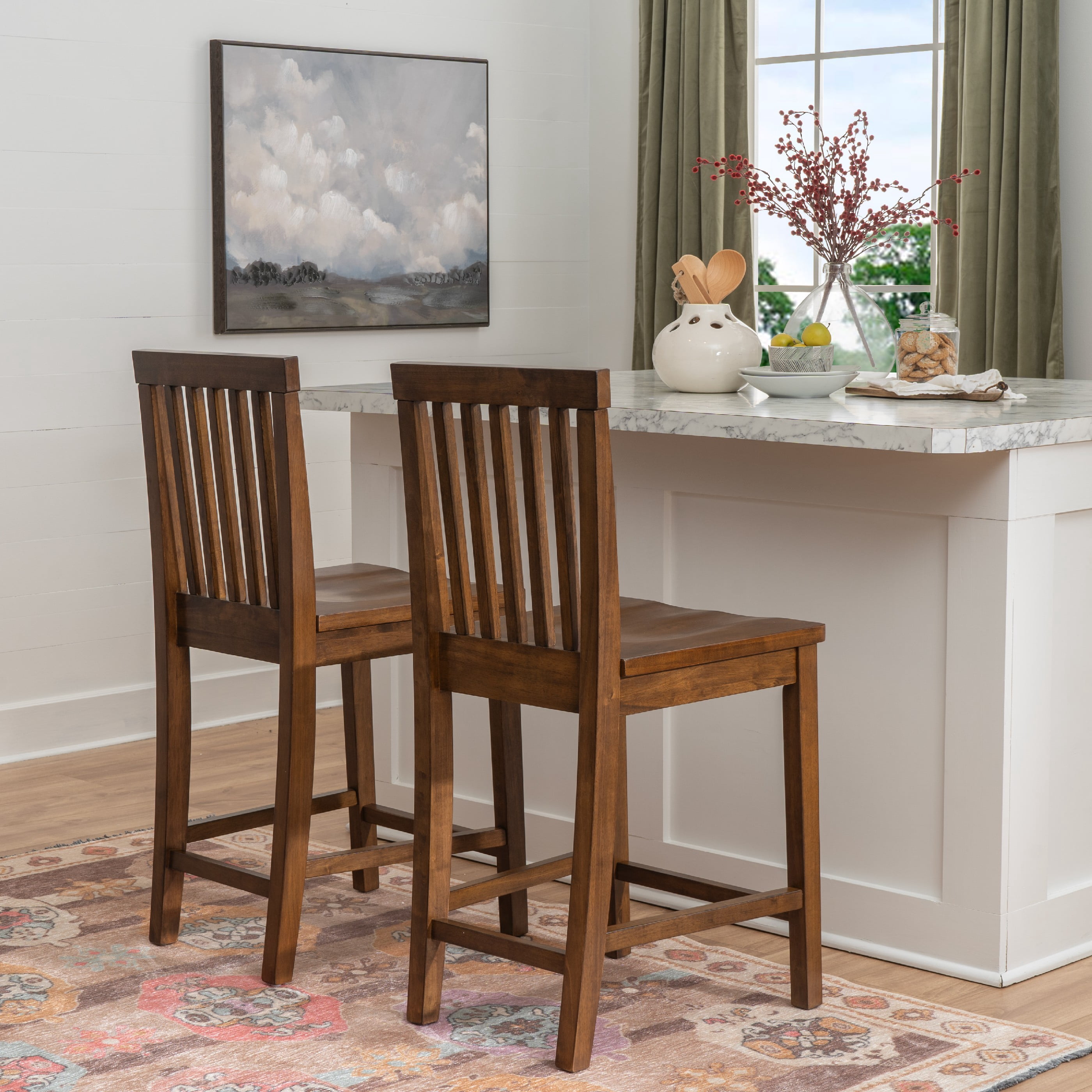Linon Percival 24" Indoor Wood Counter Stool, Set of 2, Walnut