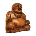 thumbnail image 5 of G6 Collection 12" Tall Wooden Laughing Happy Buddha Statue Hand Carved Smiling Sitting Sculpture Handmade Figurine Decorative Home Decor Handcrafted Art Decoration Size: 12" tall x 11" wide x 6" deep, 5 of 8