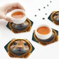 thumbnail image 3 of KLL Drink Coasters Set Hexagon of 4,PU Leather Absorbent Coasters Set Decorative Coffee Cup Coasters Housewarming Gift for Home Decor-Modern Yellow Sweater Guinea Pig, 3 of 5