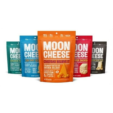 Moon Cheese Bundle, Cheddar, White Cheddar, Parm, Gouda & Get Pepper Jacked, 2-Ounce, 5-Pack, Lunch or Snack