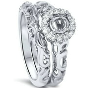 Pompeii 1/10ct Round Diamond Halo Vintage Engagement Ring Mount Set 950 Platinum