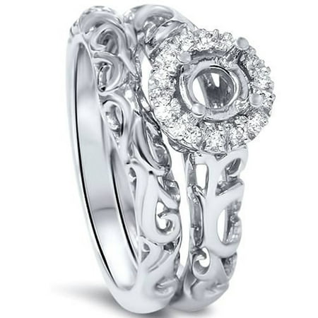 Pompeii 1/10ct Round Diamond Halo Vintage Engagement Ring Mount Set 950 Platinum