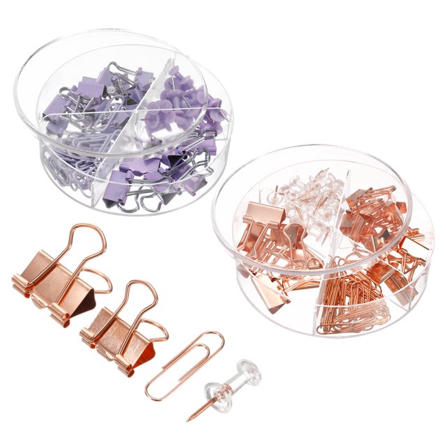 Papel Clips Carpeta Clips Juego, 144en2 Juegos Oficina Clips con Carpeta Clips, Papel Clips, Chinchetas Adecuadas para Escritorio Oficina Rosa Oro Púrpura