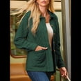 thumbnail image 4 of Chaqueta Acolchada Informal para Mujer, Camisa de Larga con Cuello Abotonado, Chaqueta de Otoño con Bolsillos Verde Oscuro XXL, 4 of 8