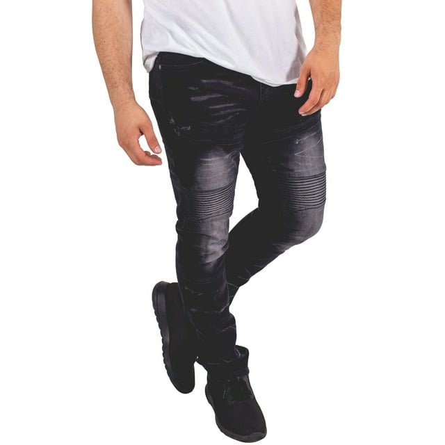 Mens Skinny Destroyed Biker Slim Fit Straight Fashion Stretch Biker Zipper Jeans