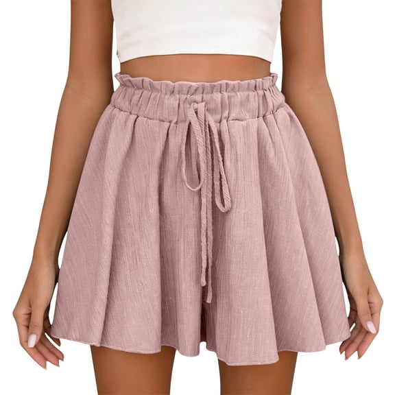 Delayuji Women's Wide Leg Shorts High Waisted Elastic Drawstring Summer Trendy Pleated Short Skort Mini Skirt Beach Vacation Shorts