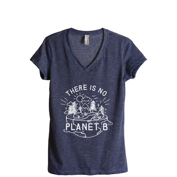 There Is No Planet B Women's Fashion Relaxed V-Neck T-Shirt Tee Heather Navy Medium