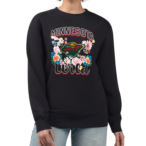 Women's G-III 4Her by Carl Banks Black Minnesota Wild Flower Logo Pullover Sweatshirt