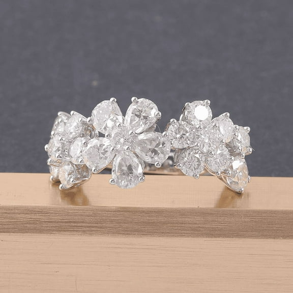 Bow Jewelry Brilliant 1 Ct Round Cut Moissanite Ring - White gold Plated 14k Moissanite Rings - Floral Moissanite Rings for Women's - Flowers Moissanite Rings - Engagement Wedding Rings for Her