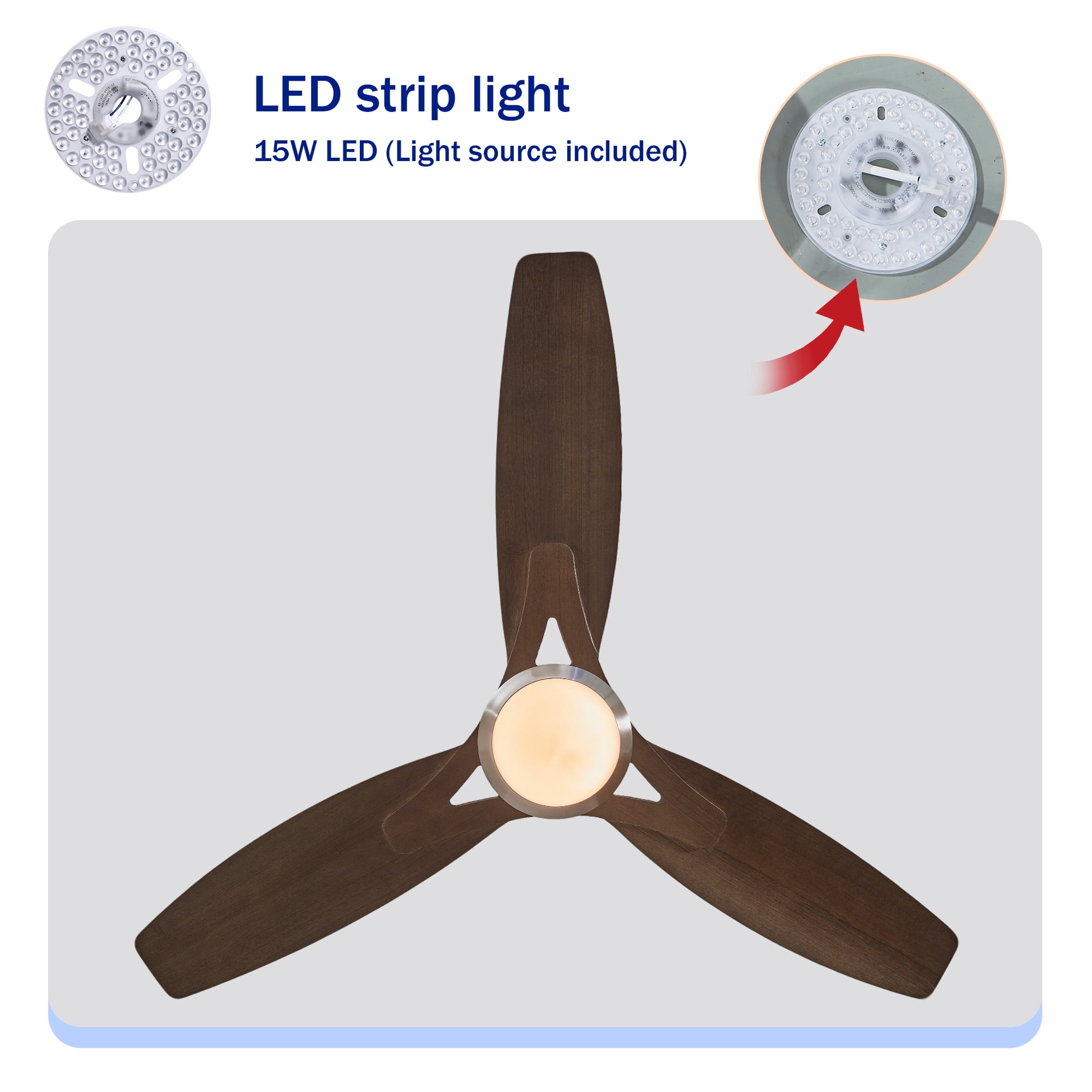 Leumius 52" Ceiling Fan with Lights Quiet DC Motor Ceiling Fans 6 Speed Levels,Reversible Ceiling Fan for Patio Living Room Bedroom Silver