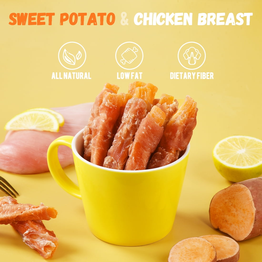 (2 pack) ASMPET Sweet Potato Dog Treats, Natural Chicken Jerky & Sweet Potato Chews for All Dogs, 15pcs