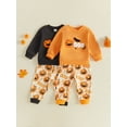 thumbnail image 3 of RUINIXCW Toddler Baby Boy Girl Halloween Outfit Infant Baby Boy Girl Fall Winter Clothes Pumpkin Bat Embroidery Long Sleeve Sweatshirt with Pants Set, 3 of 8