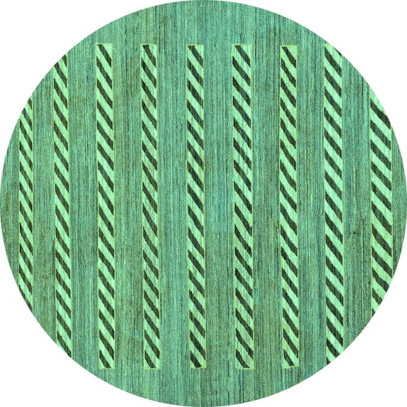 Ahgly Company Machine Washable Indoor Round Abstract Turquoise Blue Modern Area Rugs, 3' Round