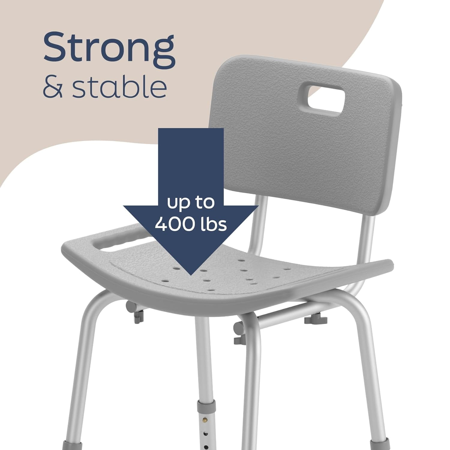 Medline Height Adjustable Bath  Shower Chair with Backrest, Grey, 400 lb Limit