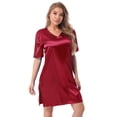 thumbnail image 2 of Alvivi Women Satin Nightgown V Neck Short Sleeve Nightdress Sleepwear M-XXL, 2 of 7