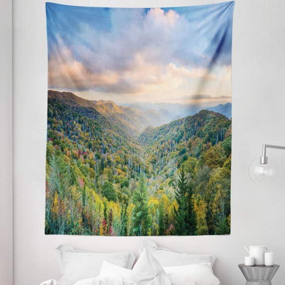 Appalachian Tapestry, Autumn Outdoor Scene Photo from Smoky Mountains National Park Tennessee, Fabric Wall Hanging Decor for Bedroom Living Room Dorm, 5 Sizes, Multicolor, by Ambesonne