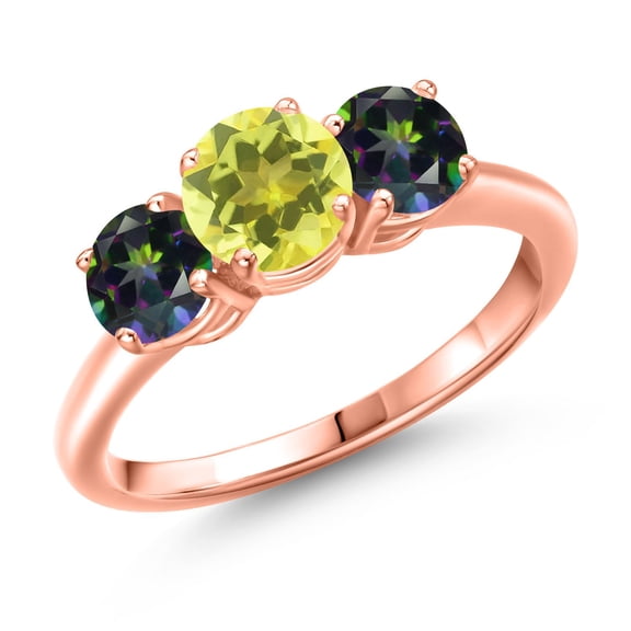 Gem Stone King 18K Rose Gold Plated Silver Canary Mystic Topaz and Green Mystic Topaz Engagement Ring for Women | 2.10 Cttw | Round 6MM | Gemstone November Birthstone | Size 5