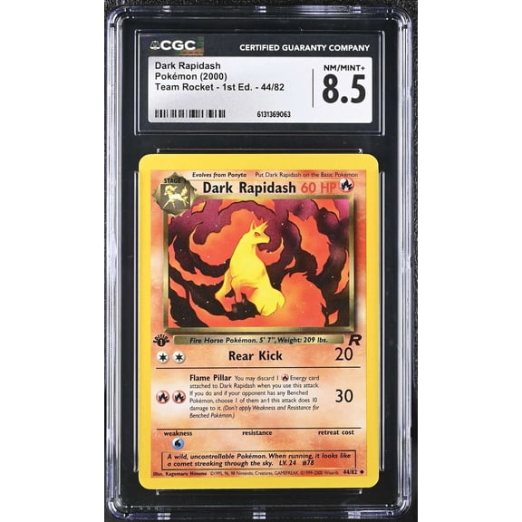 Graded 2000 Pokemon Team Rocket 1st Edition Dark Rapidash CGC 8.5 #44/82 English Trading Card