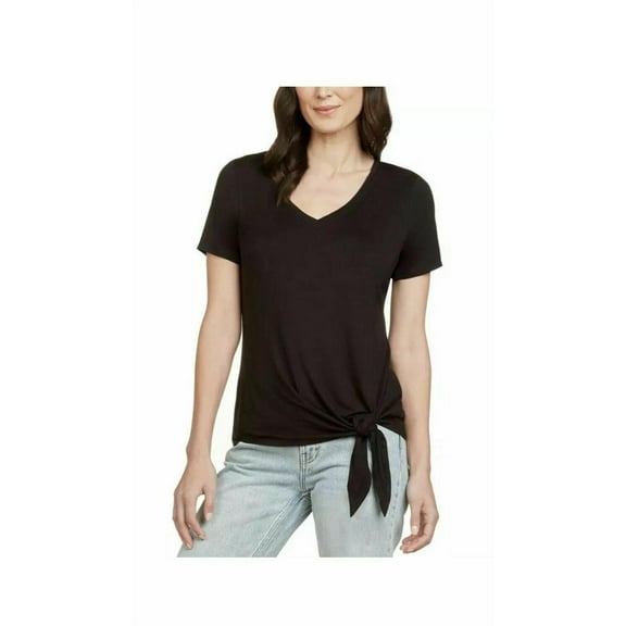 Matty M Women's Side-Tie Tee V-Neck T-Shirt, Black XXL
