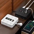 thumbnail image 4 of 2026 New 16-in-1 Power Strip with Switch & Surge Protection, Portable Flat Plug Power Strip Surge Protector, 12 AC Power Outlets 4 USB with Time Display, One Touch Switch Button for Home (White), 4 of 8