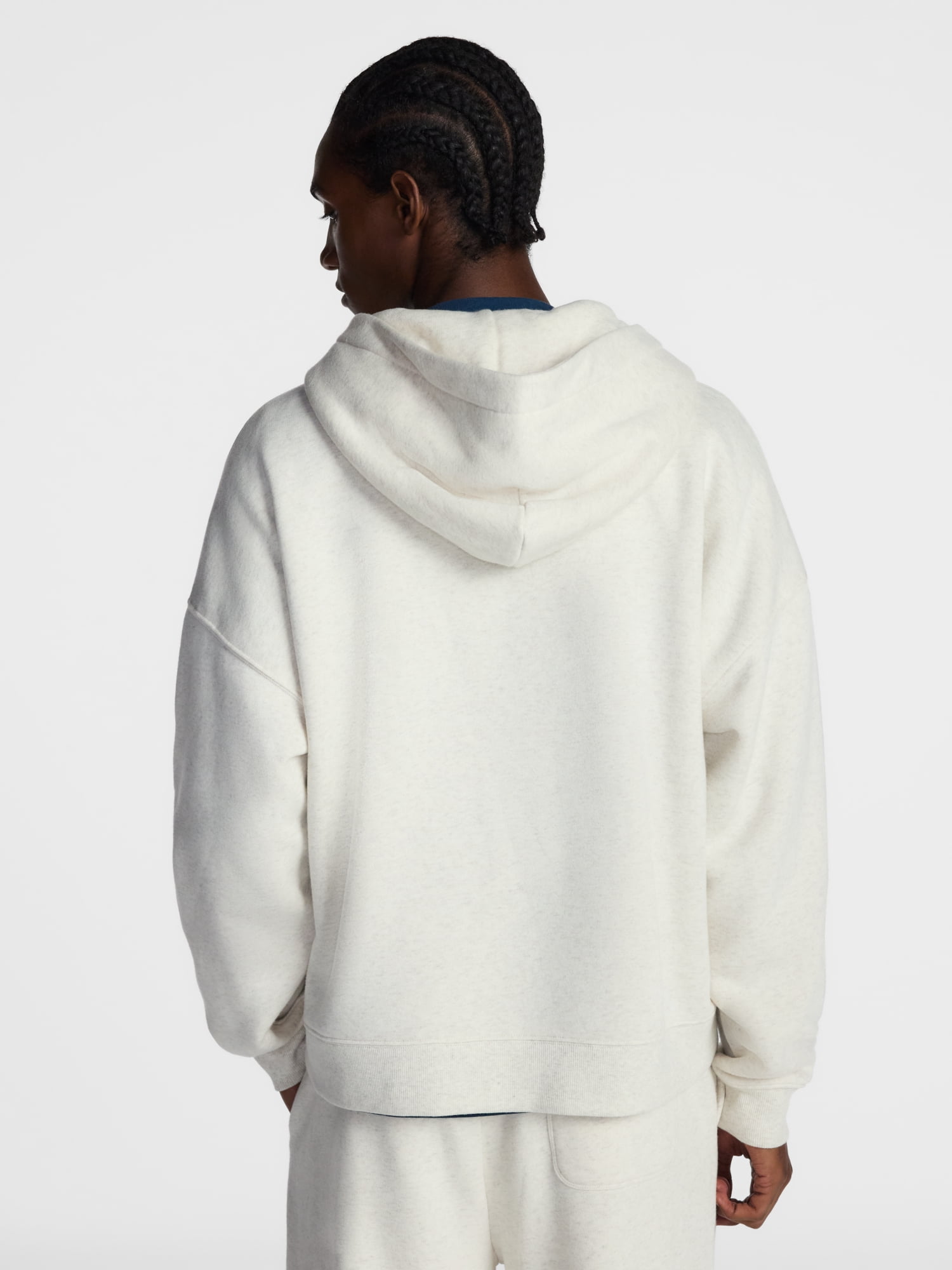 No Boundaries Boxy Oversized Fit Fleece Zip Hoodie Sweatshirt with Long Sleeves, Men's XS-4XLT