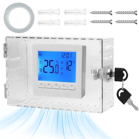 AEVXKHI Thermostat Lock Box with Key - Universal Thermostat Guard Clear Acrylic Cover, Large 4.7 x 7.3 x 2.2 Inches Thermostat Protector for Home, Office and School