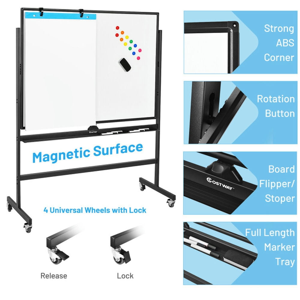 Canddidliike 48 x 36 Inch Mobile Magnetic Double-Sided Reversible Whiteboard Height Adjust, Mobile Whiteboard for Office, Home & Classroom