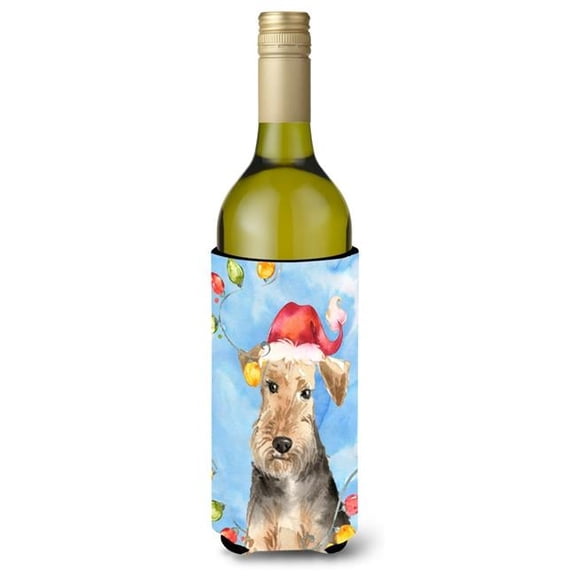 Christmas Lights Welsh Terrier Wine Bottle Beverage Insulator Hugger
