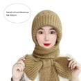 thumbnail image 6 of Opvise Fashion Winter Integrated Hat Scarf Thickened Knitted Warm Soft Cozy Elastic Ear Neck Head Protection Windproof Pure Color Balaclava Neck Wrap Combo Lady Headwear Purple, 6 of 7