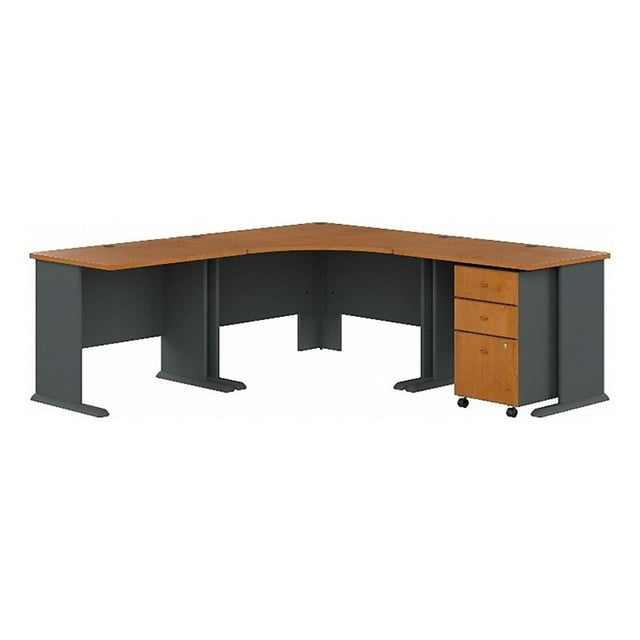 Scranton & Co 84" Traditional Engineered Wood L Desk and File Cabinet in Cherry