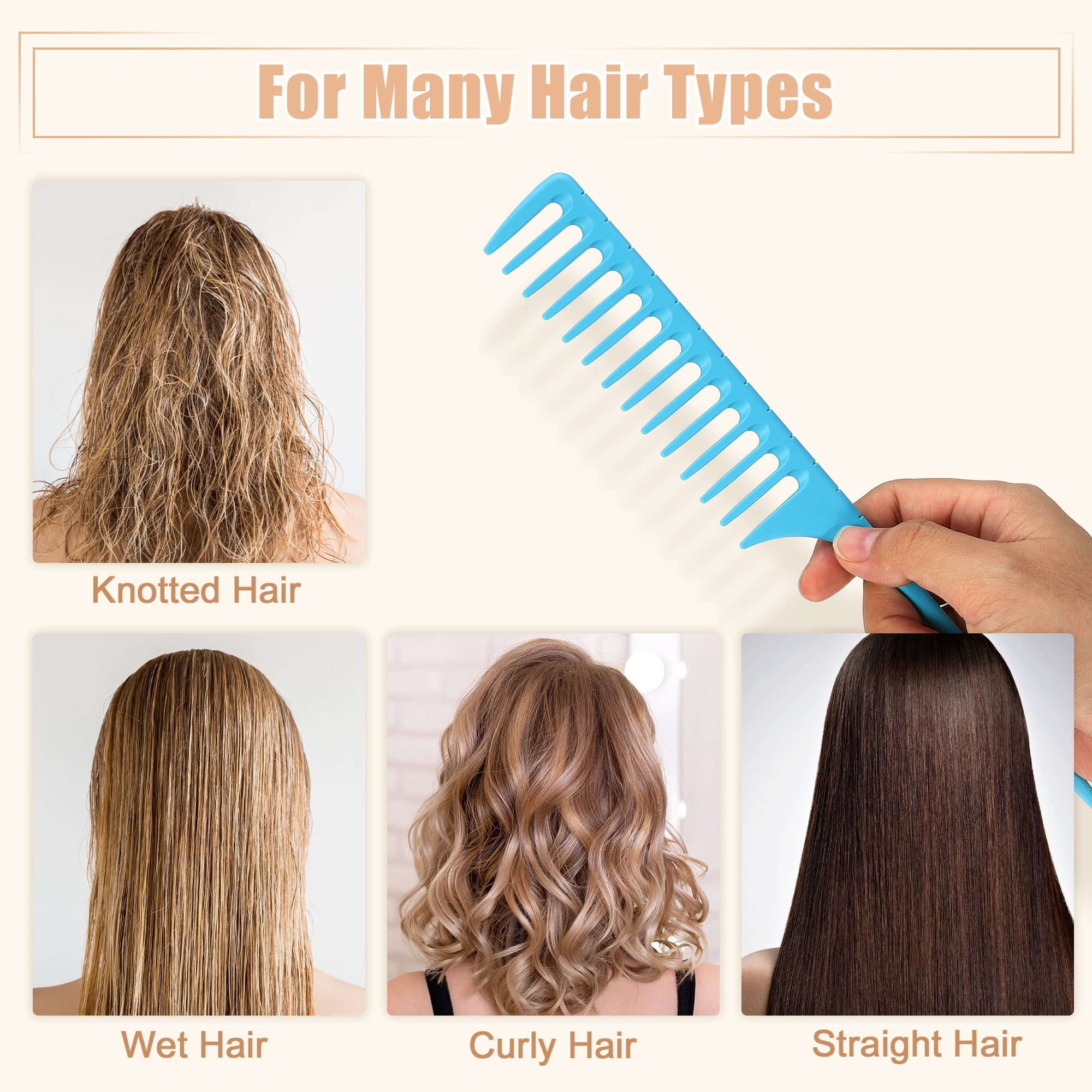 Unique Bargains Wide Tooth Rat Tail Comb Plastic for Wet Curly Hair for Women Men Blue
