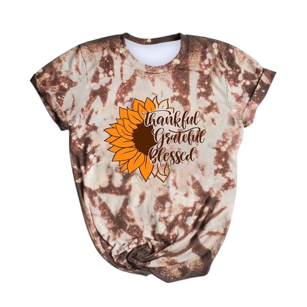 Blusa con estampado de teñido anudado de Acción de Gracias para mujer Pompotops hfajkhk123695