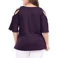 thumbnail image 3 of Unique Bargains Women's Plus Solid Strappy Cold Shoulder Trumpet Sleeve T-shirt, 3 of 5