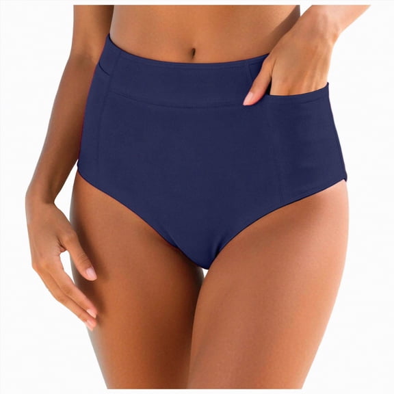 Kpoplk Women's High Waisted Bikini Bottom Full Coverage Bathing Suit Swim Bottoms Tummy Control Swimsuit Shorts Size M,Blue